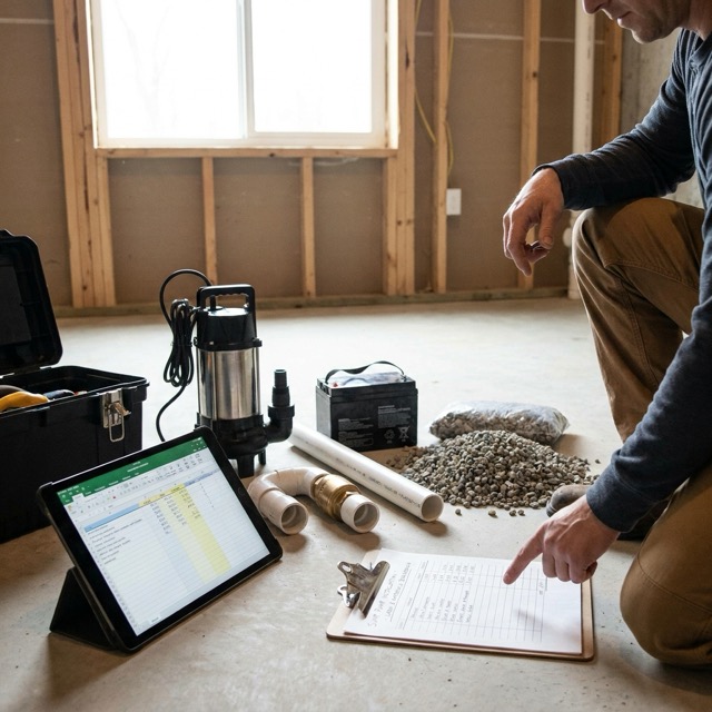 sump pump cost breakdown Delaware - labor and materials estimate