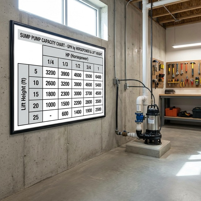 sump pump capacity chart Delaware - GPH by horsepower and lift height