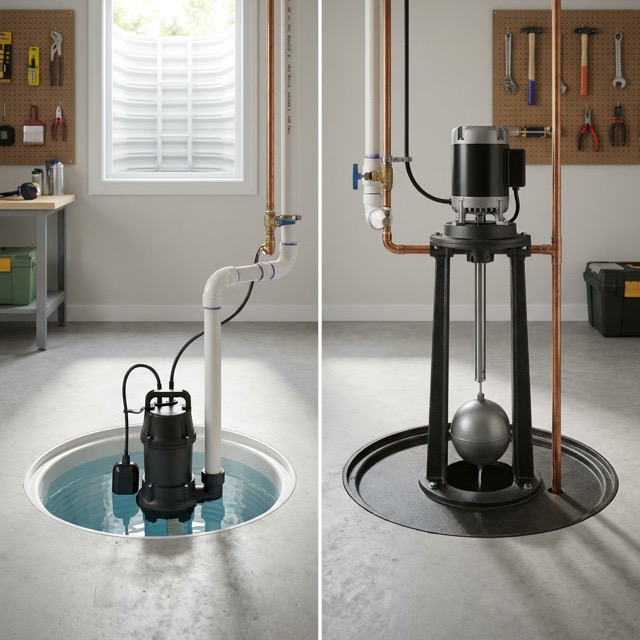 types of sump pumps Delaware - submersible vs pedestal comparison