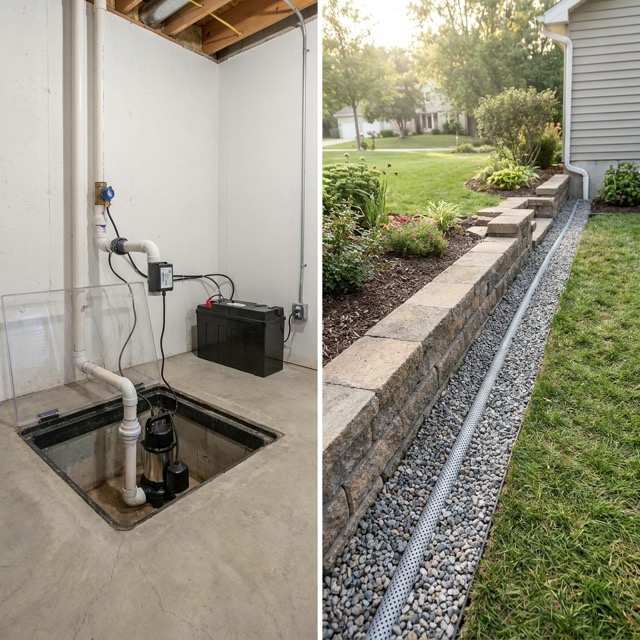 sump pump vs french drain Ohio - comparison of water management systems