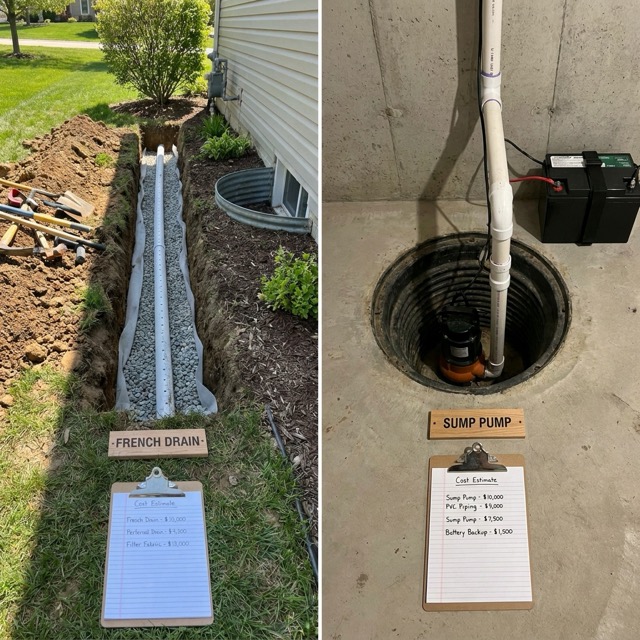 french drain vs sump pump cost Ohio - side by side pricing